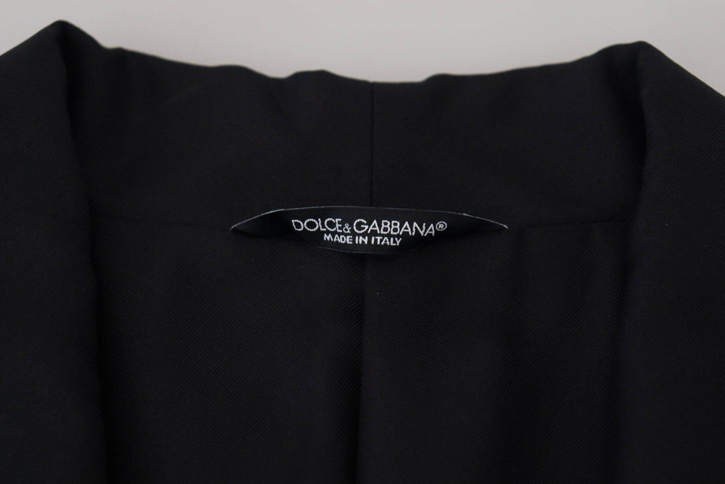 Veste blazer noire Dolce & Gabbana pour homme avec rayures et patch DG, style élégant et moderne.