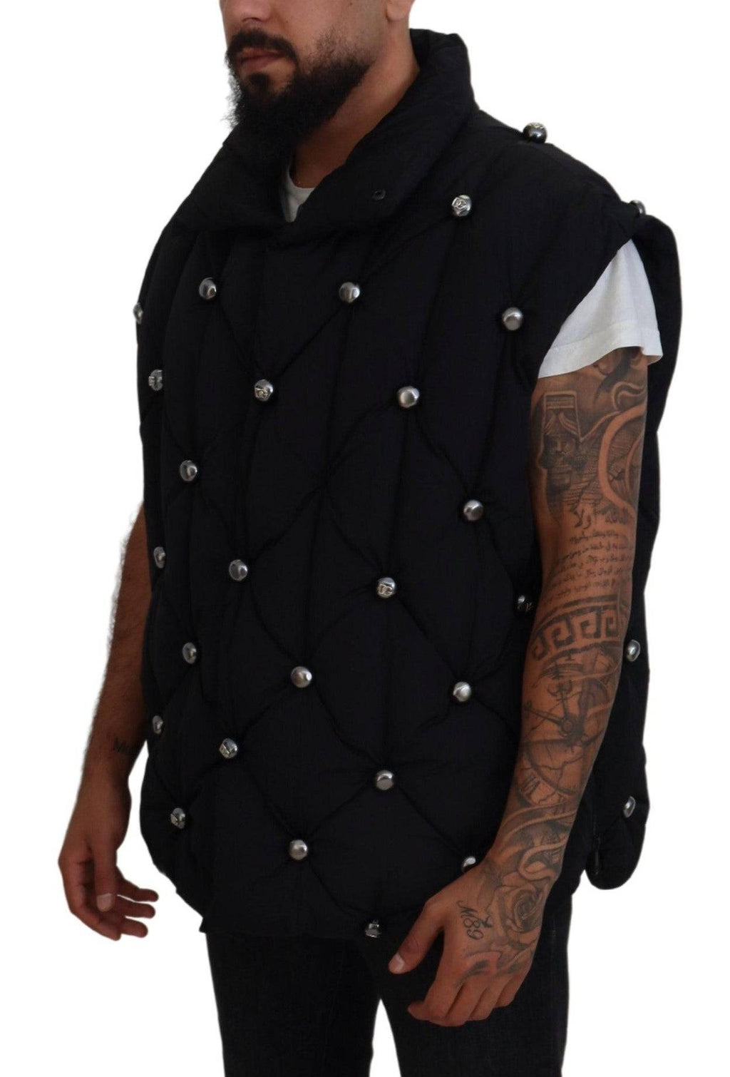 Veste sans manches noire Dolce & Gabbana avec embellissements en métal et détails élégants.
