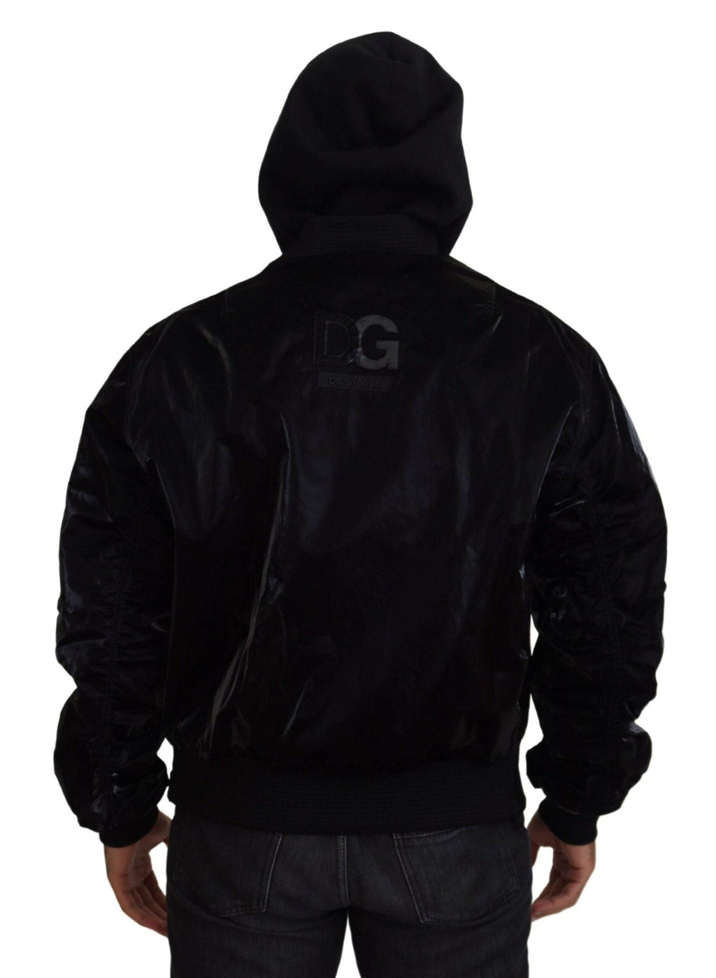 Veste bomber noire en nylon avec capuche et fermeture éclair complète de Dolce & Gabbana, style décontracté et moderne.