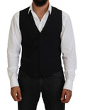 Gilet formel en laine vierge noire de Dolce & Gabbana, veste cintrée élégante pour homme.