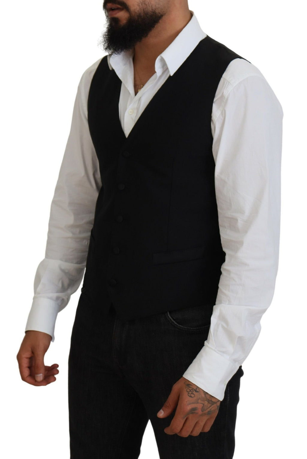 Gilet formel en laine vierge noire de Dolce & Gabbana, veste ajustée élégante pour homme.