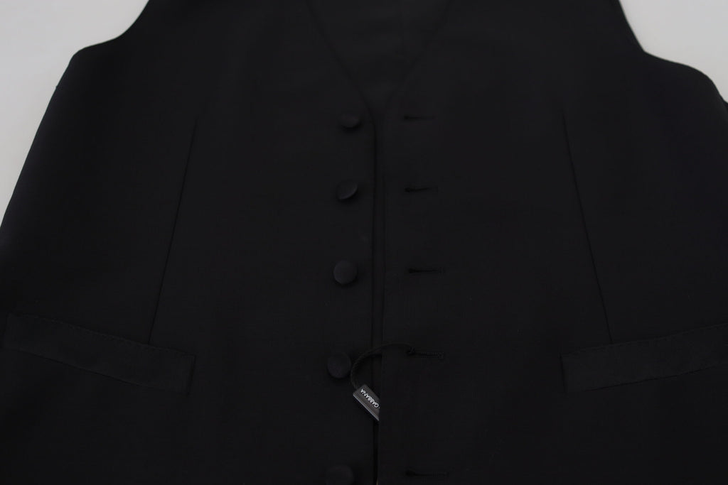 Gilet formel en laine vierge noire de Dolce & Gabbana, veste cintrée élégante pour homme.
