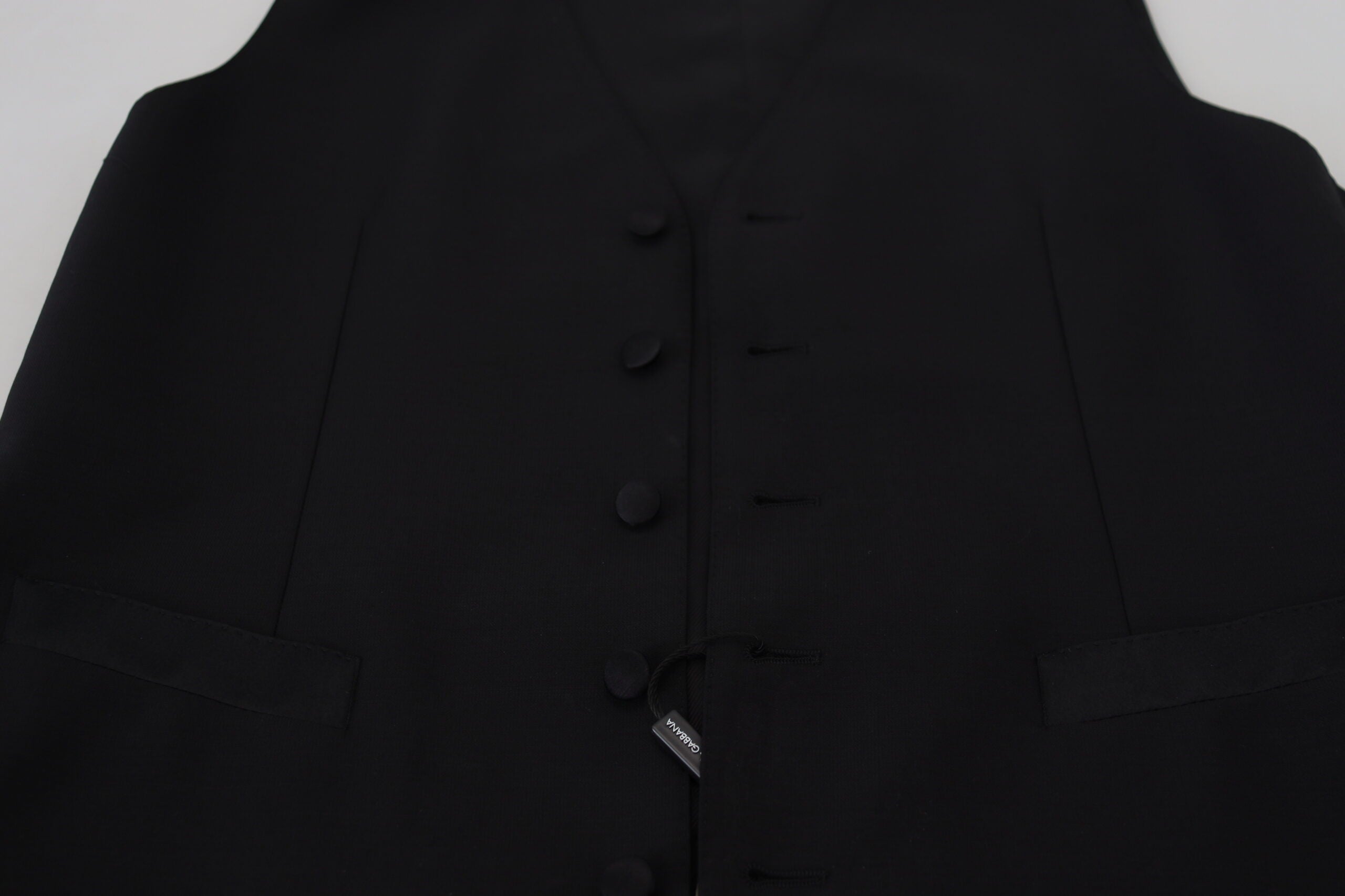 Gilet formel en laine vierge noire de Dolce & Gabbana, veste cintrée élégante pour homme.