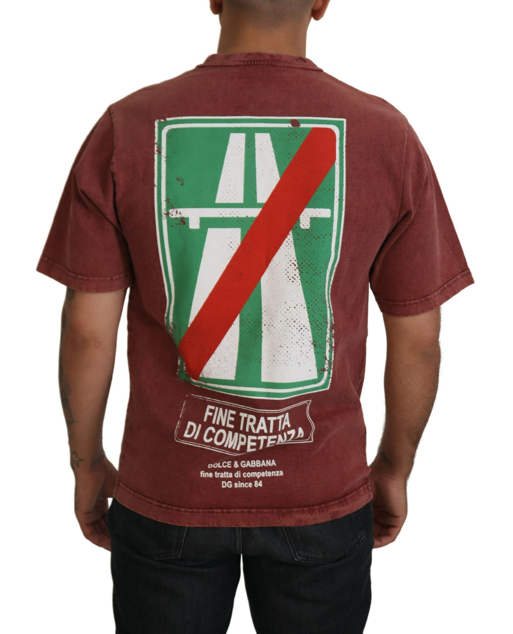 T-shirt Dolce & Gabbana à manches courtes avec imprimé marron et col rond, style décontracté et élégant.
