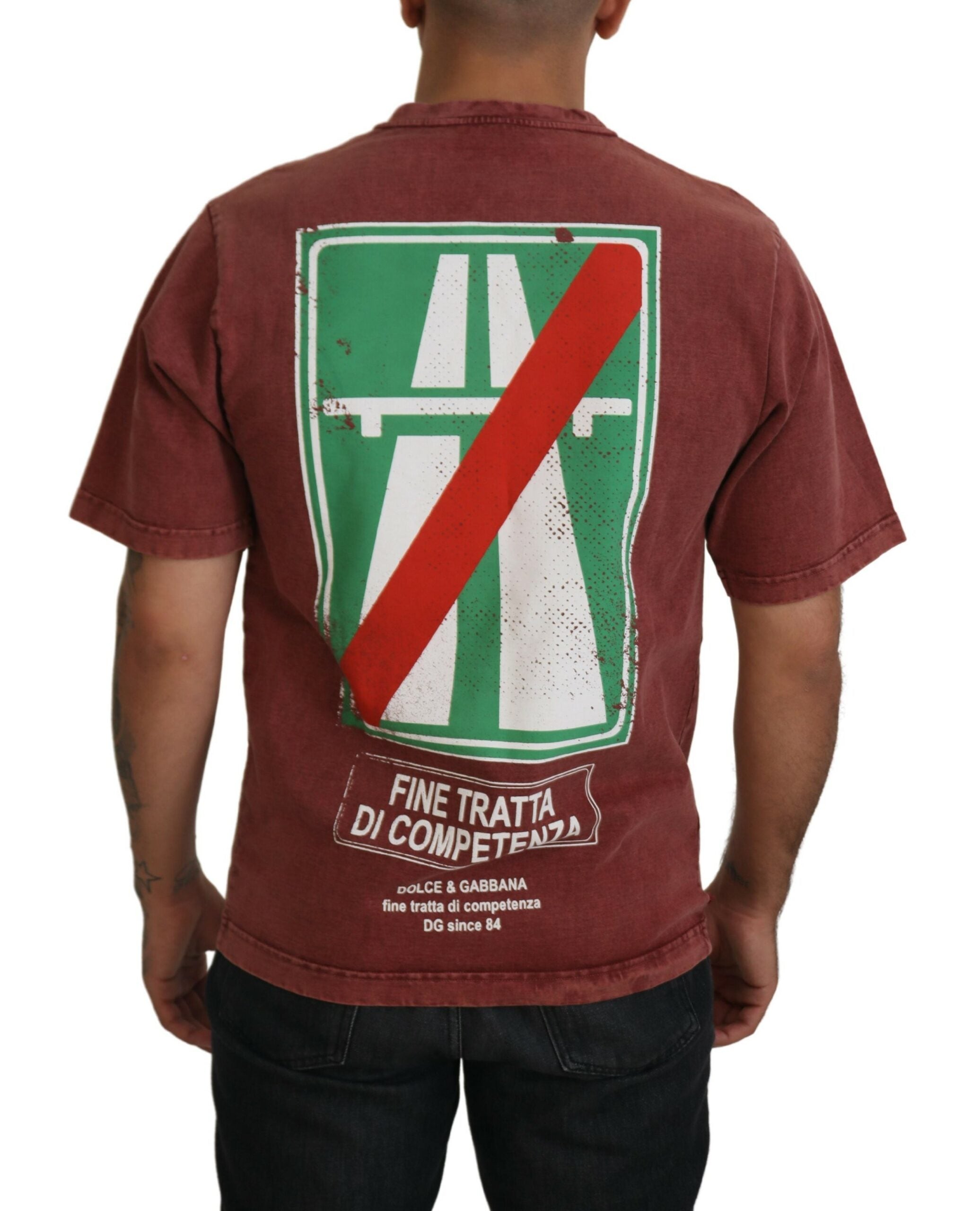 T-shirt Dolce & Gabbana à manches courtes avec imprimé marron et col rond, style décontracté et élégant.