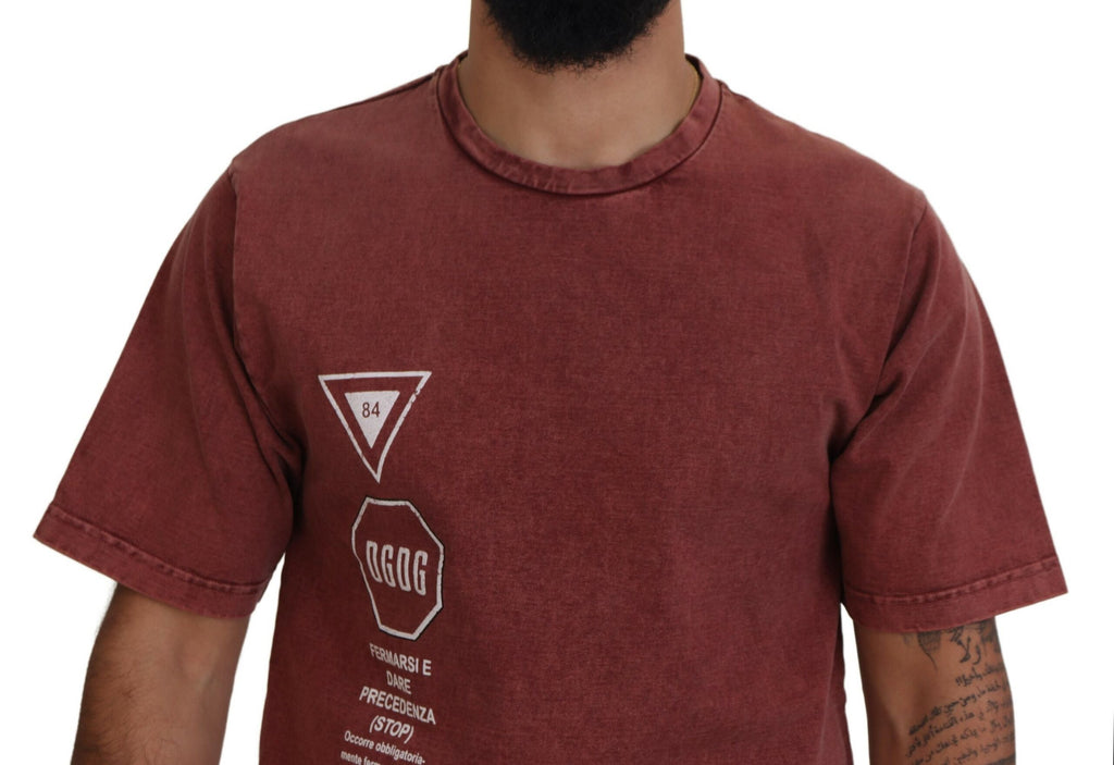 T-shirt Dolce & Gabbana à manches courtes, en coton bordeaux avec motif rond, col rond, style décontracté.