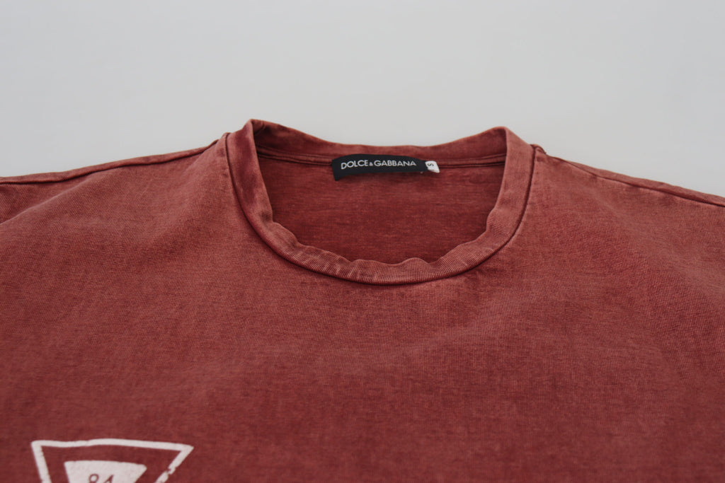 T-shirt Dolce & Gabbana à manches courtes, col rond, imprimé marron foncé, style décontracté, en coton.