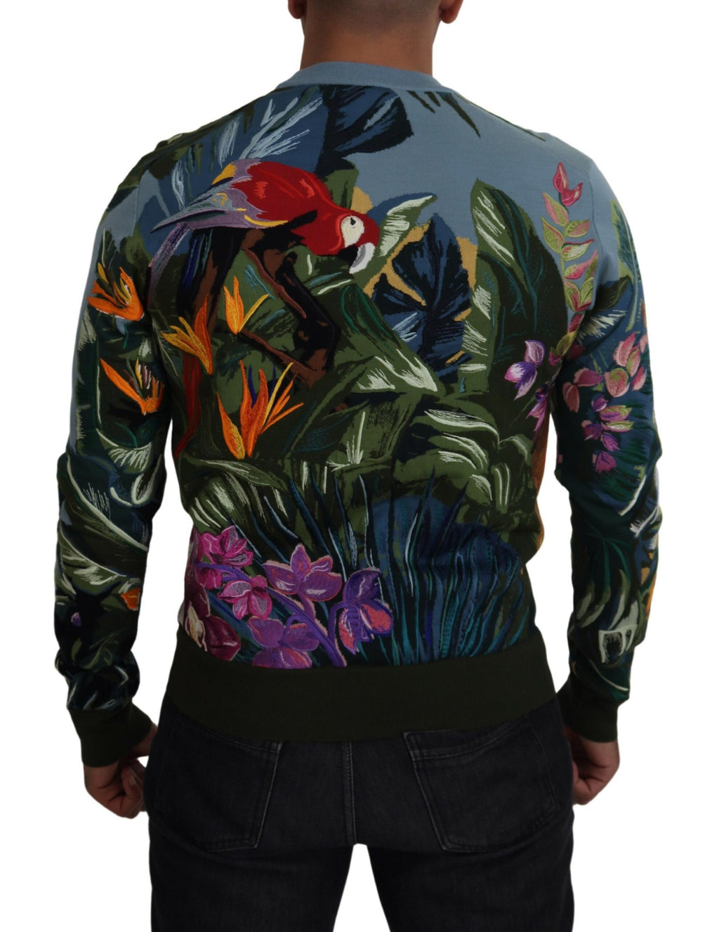 Pull en laine multicolore Dolce & Gabbana Jungle avec logo, motifs jungle, fini côtelé et coupe décontractée.