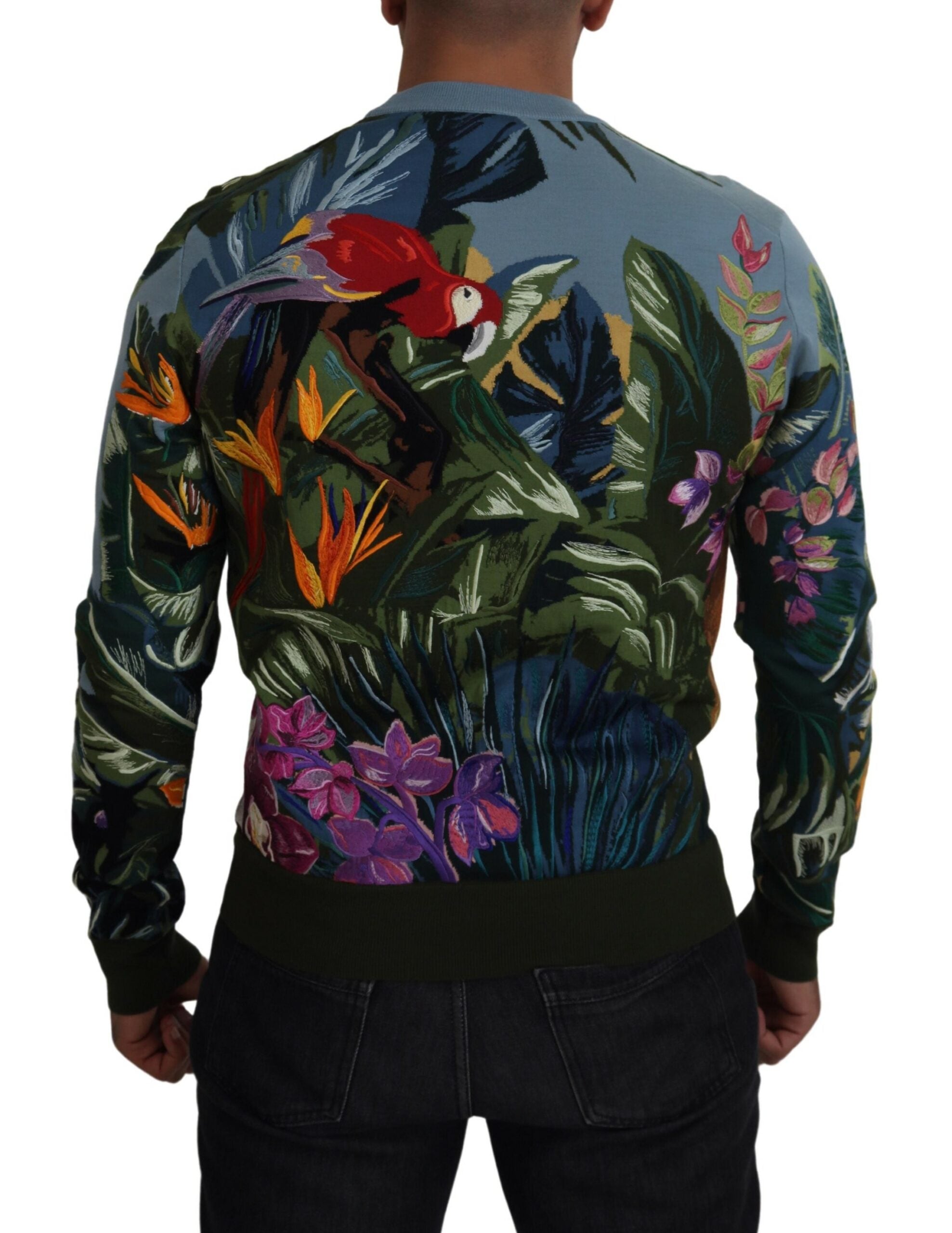 Pull en laine multicolore Dolce & Gabbana Jungle avec logo, motifs jungle, fini côtelé et coupe décontractée.