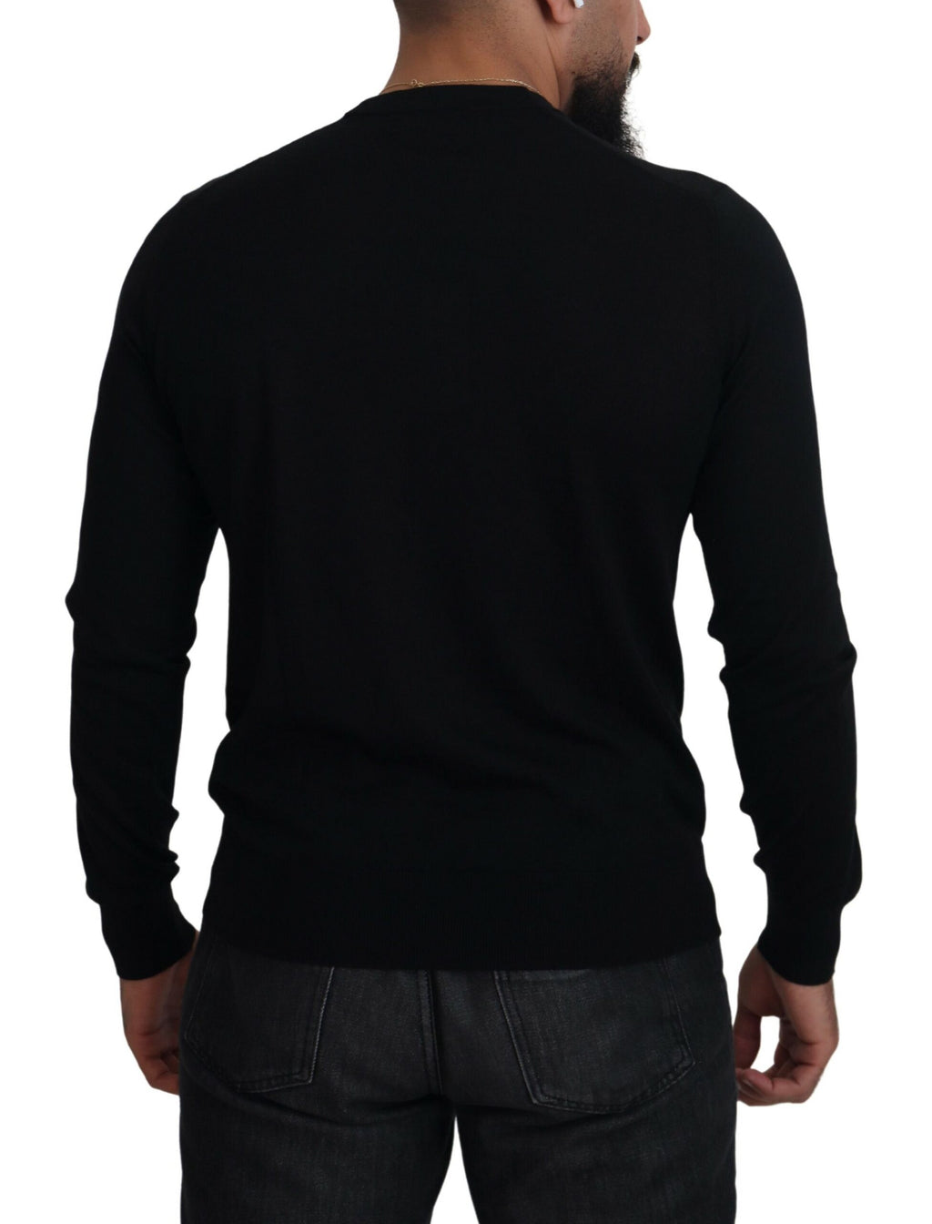 Cardigan Dolce & Gabbana en cachemire noir à boutons, vue de face, vêtements élégants et doux.