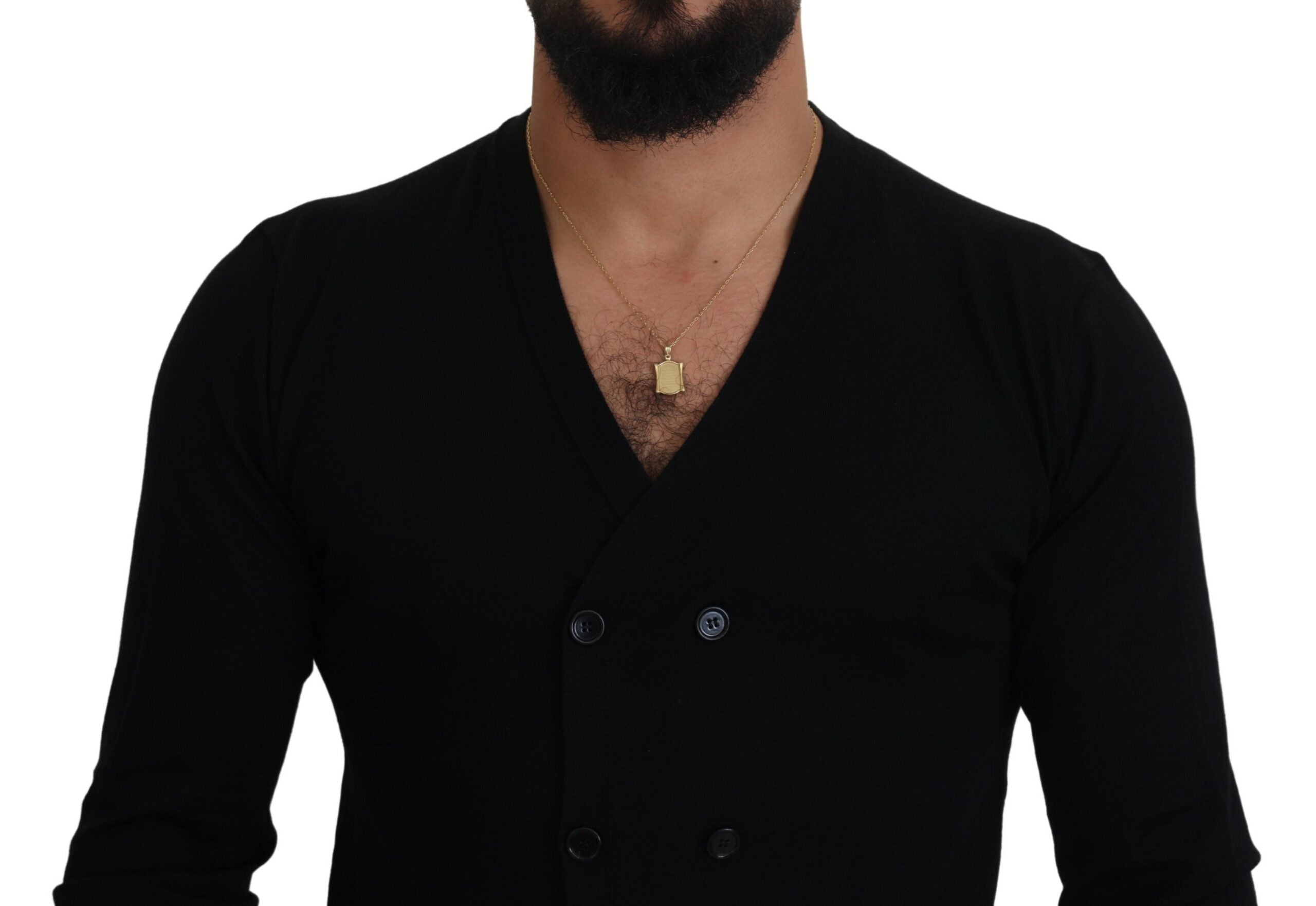 Cardigan Dolce & Gabbana en cachemire noir à boutons, pull élégant avec col boutonné et manches longues.