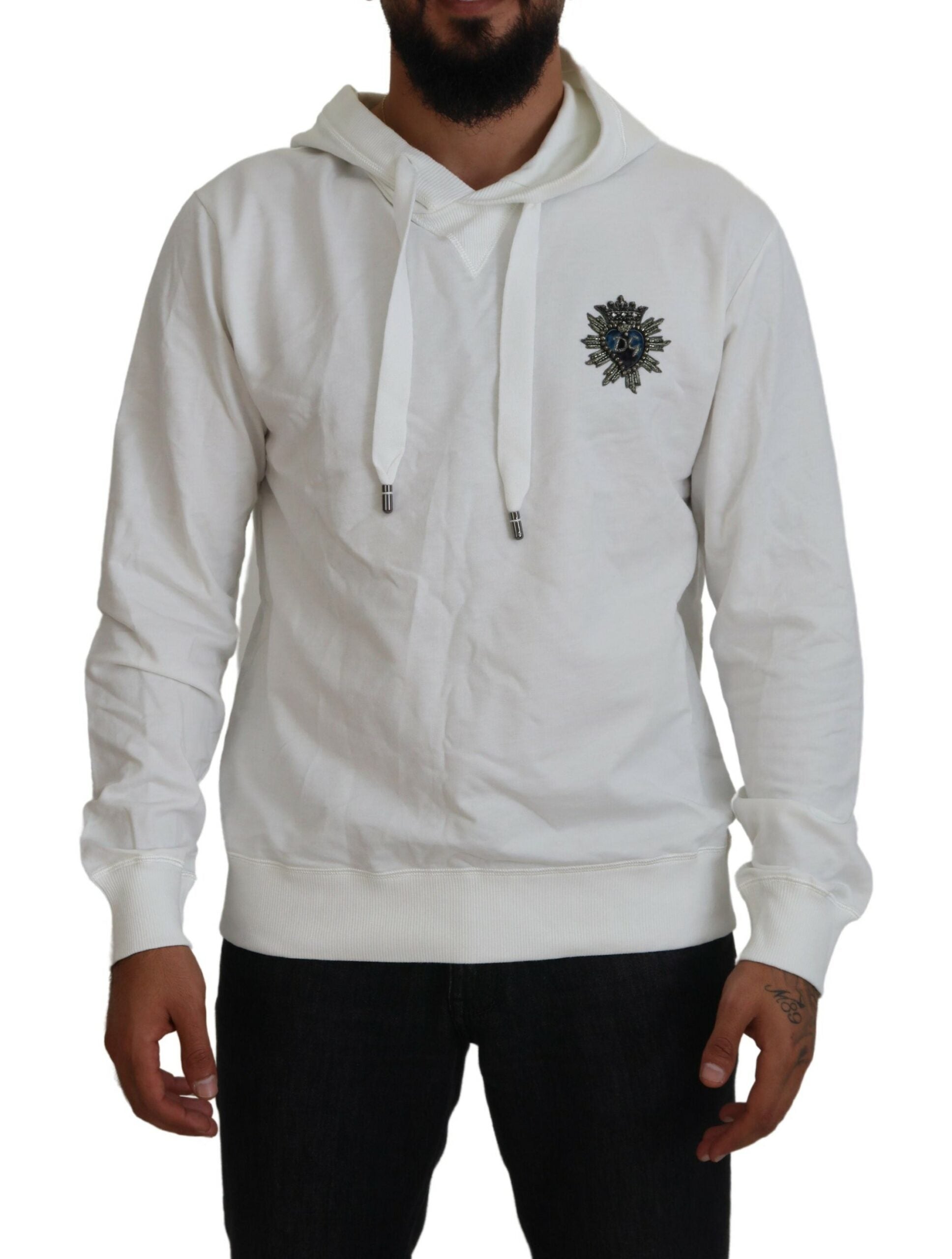 Sweat à capuche en coton blanc Dolce & Gabbana avec logo, sweat-shirt décontracté et confortable pour homme ou femme.