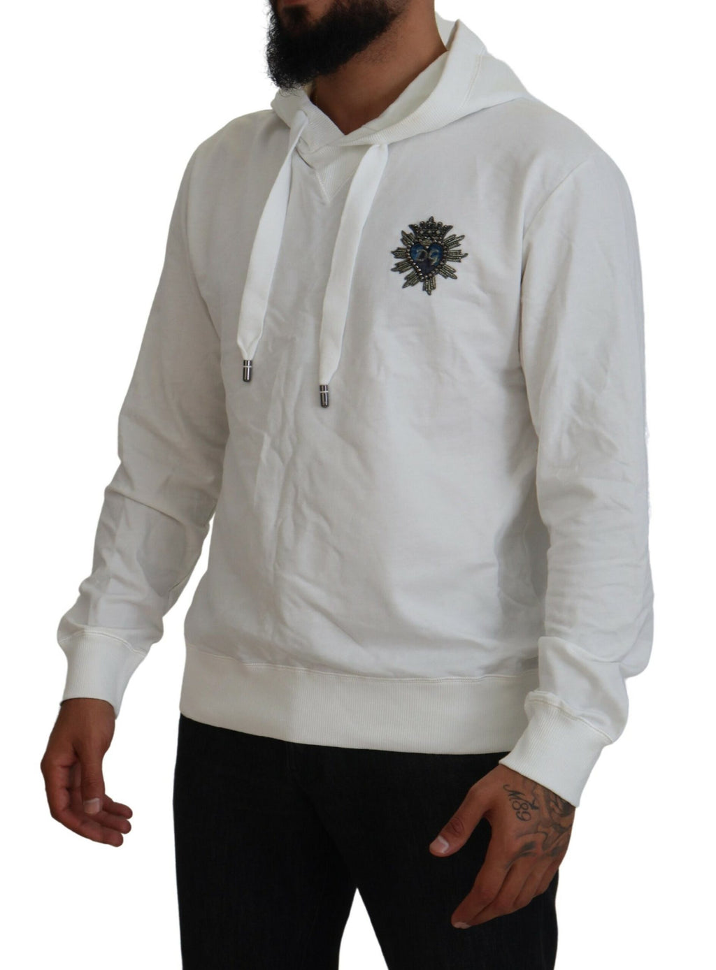 Sweat à capuche en coton blanc Dolce & Gabbana avec logo, vêtement décontracté et confortable pour hommes ou femmes.