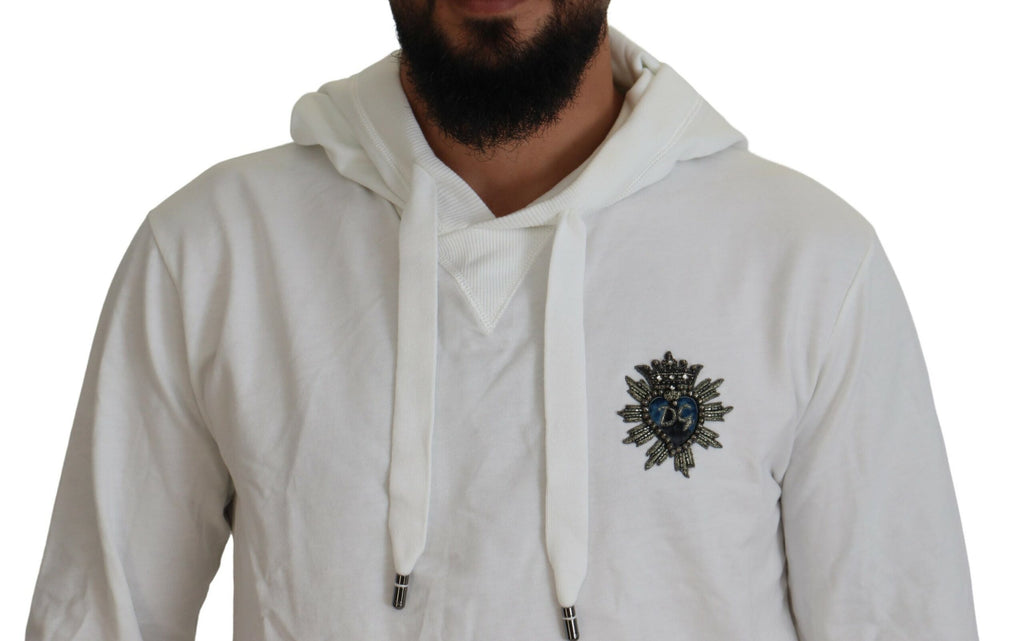 Sweat à capuche en coton blanc Dolce & Gabbana avec logo, pull décontracté pour hommes ou femmes.