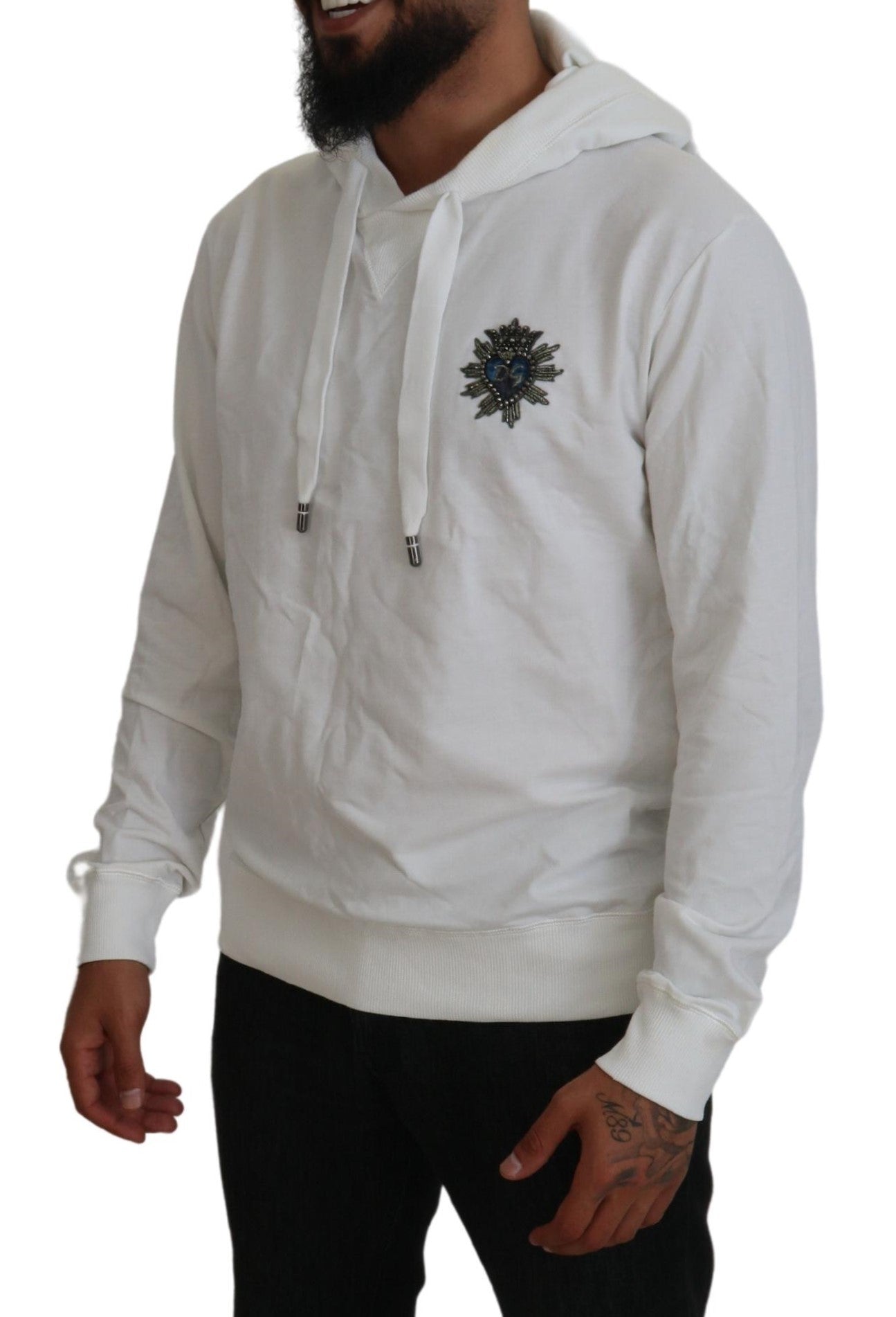 Sweat à capuche blanc en coton de Dolce & Gabbana avec logo, vêtement décontracté et élégant pour femmes et hommes.
