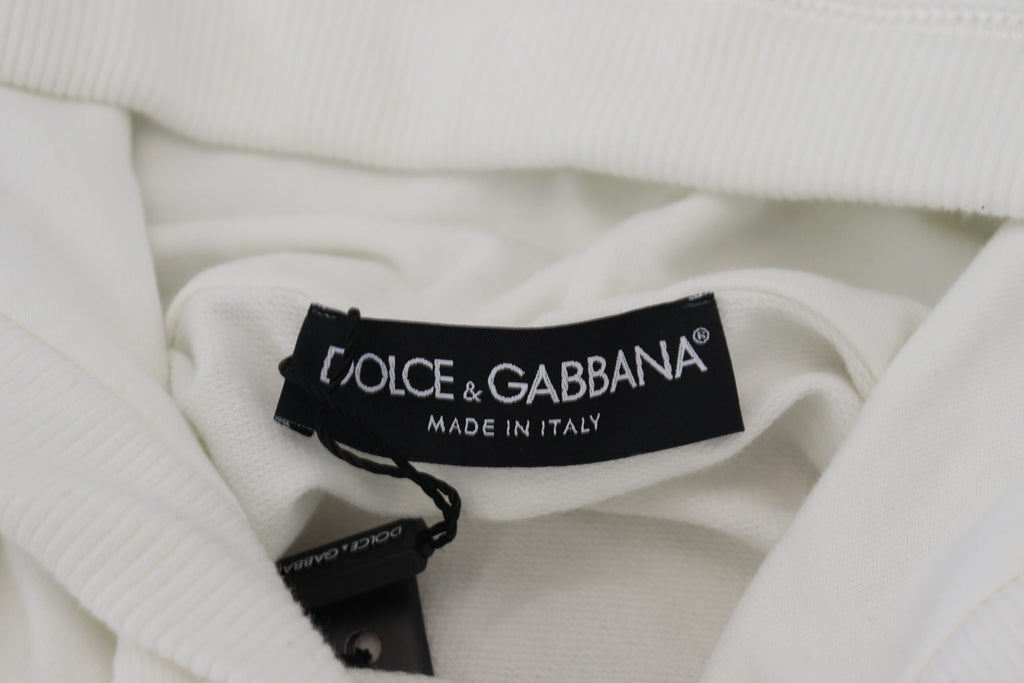 Sweat-shirt à capuche blanc en coton Dolce & Gabbana avec logo visible, style décontracté et confortable.