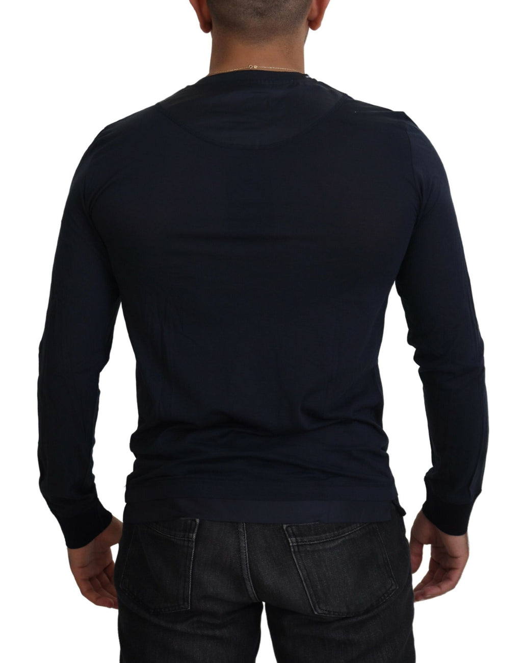 Pull à col rond en coton bleu Dolce & Gabbana, élégant et confortable, avec boutons sur le devant.