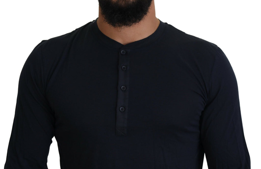 Pull à col rond en coton bleu de Dolce & Gabbana, sweat-shirt à boutons, style décontracté et élégant en tissu léger.