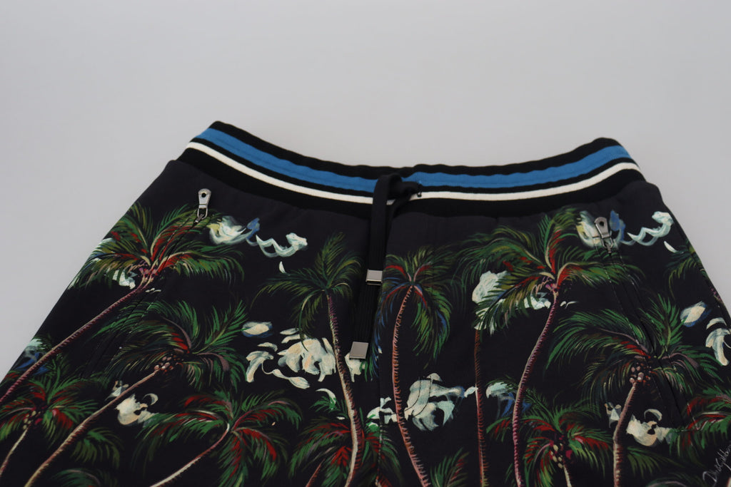 Shorts décontractés en coton noir Dolce & Gabbana avec imprimé volcan, style casual et tendance.
