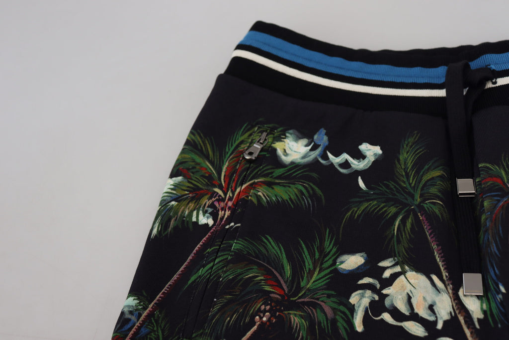 Shorts décontractés en coton noir Dolce & Gabbana avec motif volcan, style casual et tendance.