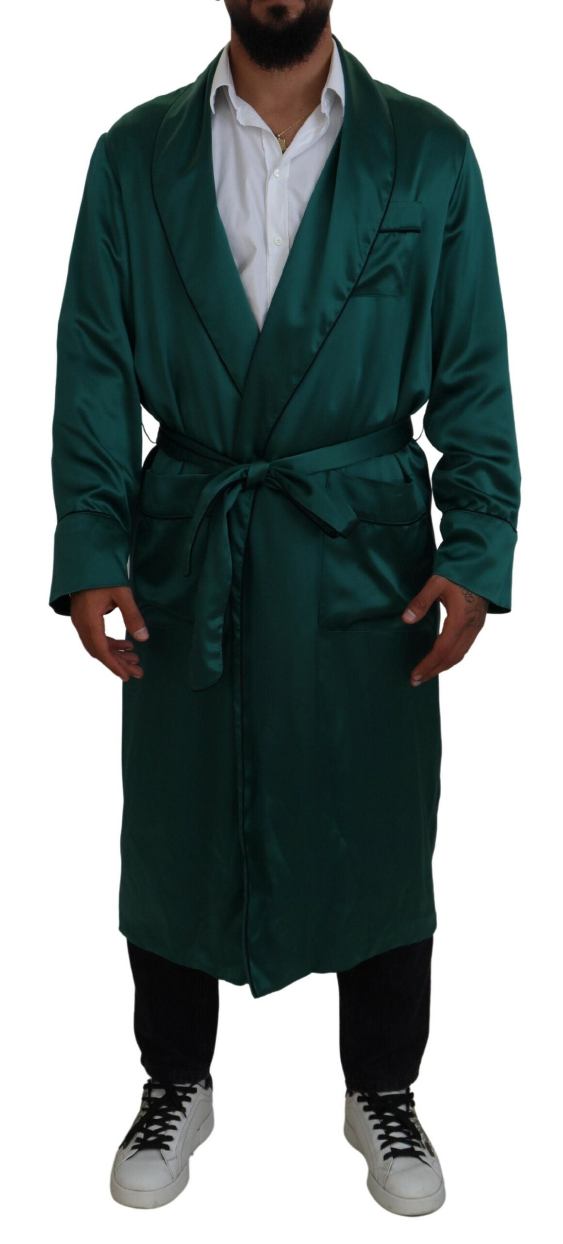 Ceinture de robe de nuit en soie verte de Dolce & Gabbana, ceinture de taille élégante et raffinée.