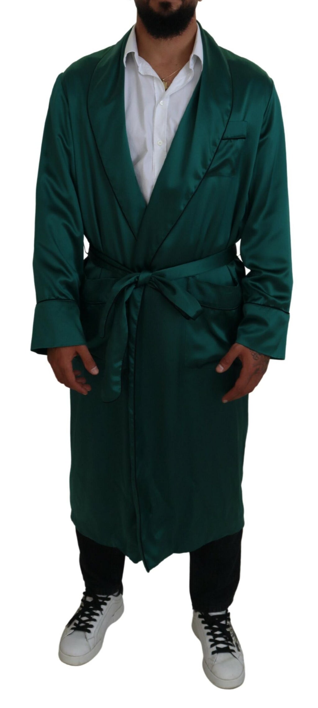 Ceinture de robe de nuit en soie verte Dolce & Gabbana, ceinture élégante pour robe de sommeil de luxe.