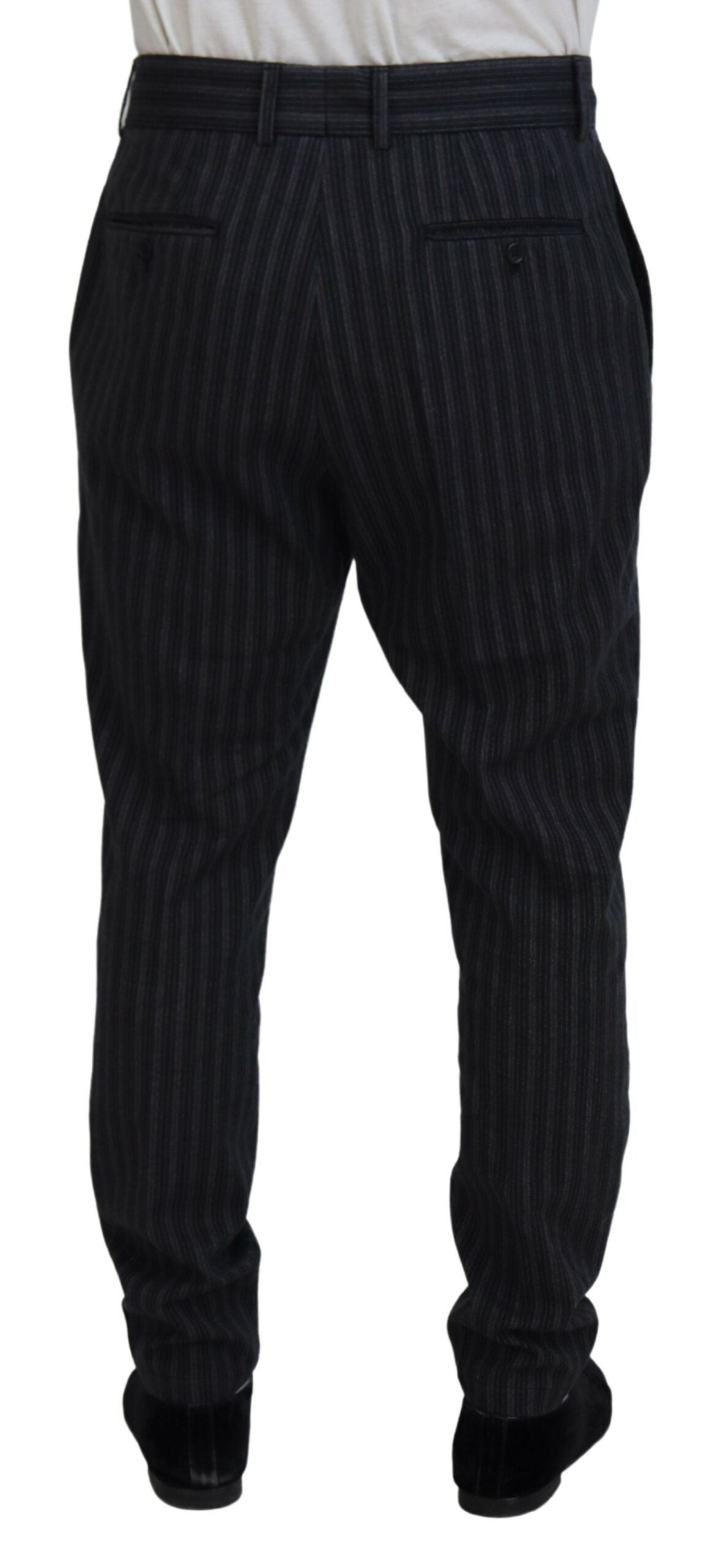 Pantalon chino Dolce & Gabbana à rayures gris foncé, style élégant et ajusté, en tissu léger pour homme.