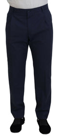 Pantalon formel en coton bleu foncé de Dolce & Gabbana, style chino, pour homme, avec coupe élégante et finition soignée.
