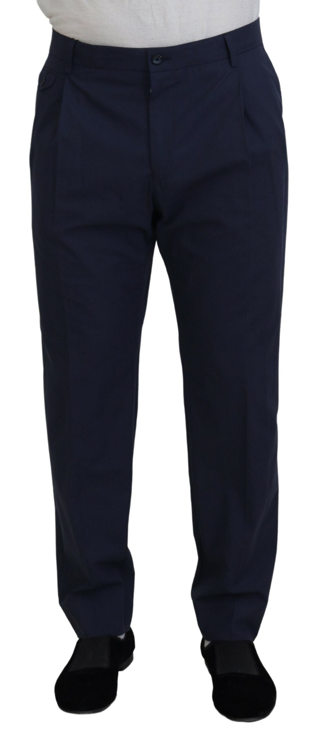 Pantalon formel en coton bleu foncé de Dolce & Gabbana, style chino, pour homme, avec coupe élégante et finition soignée.