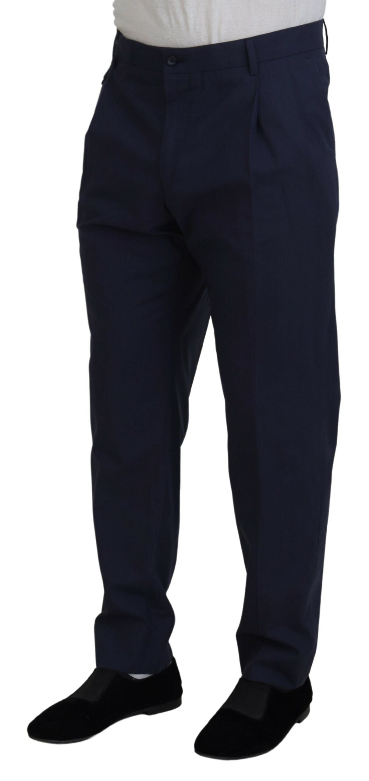 Pantalons chinos formels en coton bleu foncé de Dolce & Gabbana, style élégant et classique pour homme.