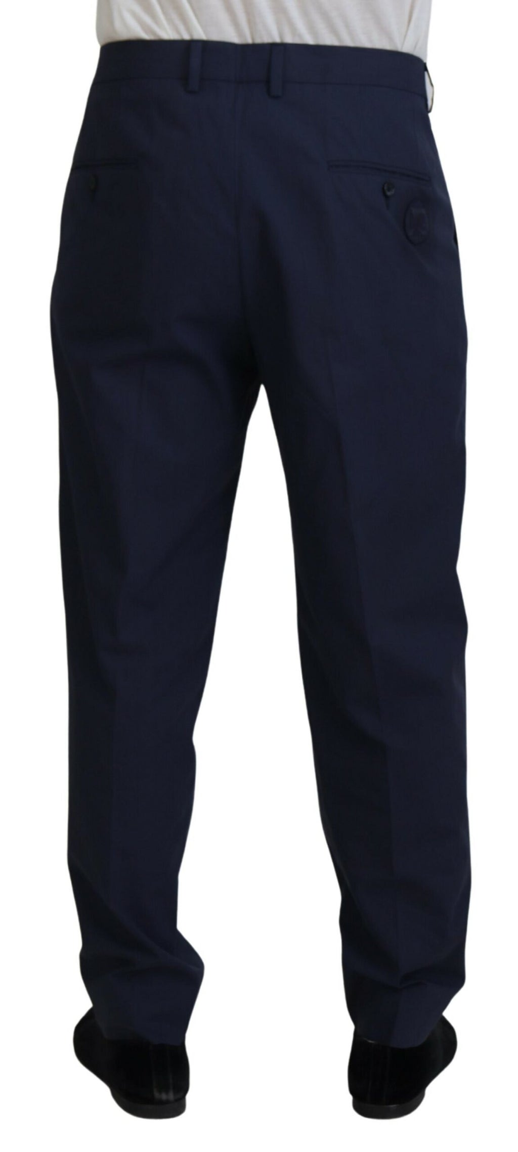 Pantalon formel en coton bleu foncé de Dolce & Gabbana, chino élégant pour homme.