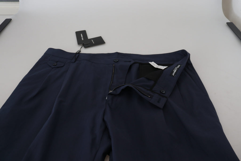 Pantalon formel en coton bleu foncé de Dolce & Gabbana, chino élégant pour homme, vue de face.