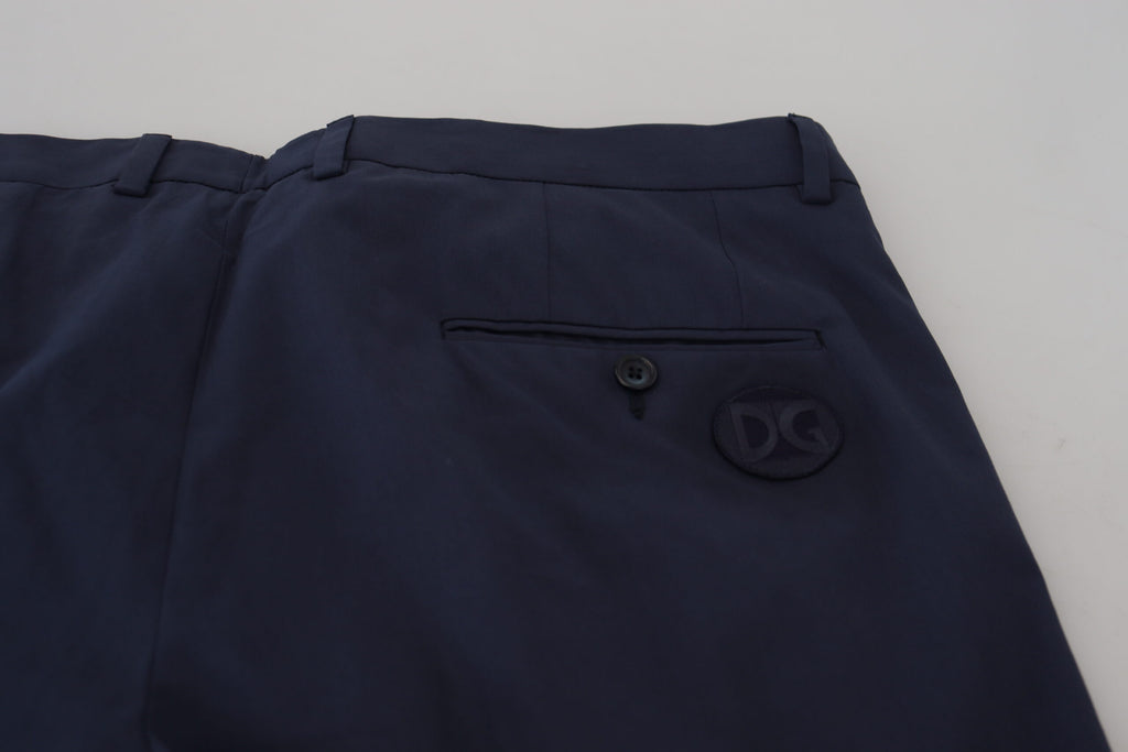 Pantalons formels en coton bleu foncé de Dolce & Gabbana, style chino, pour homme, visibles avec une coupe élégante.