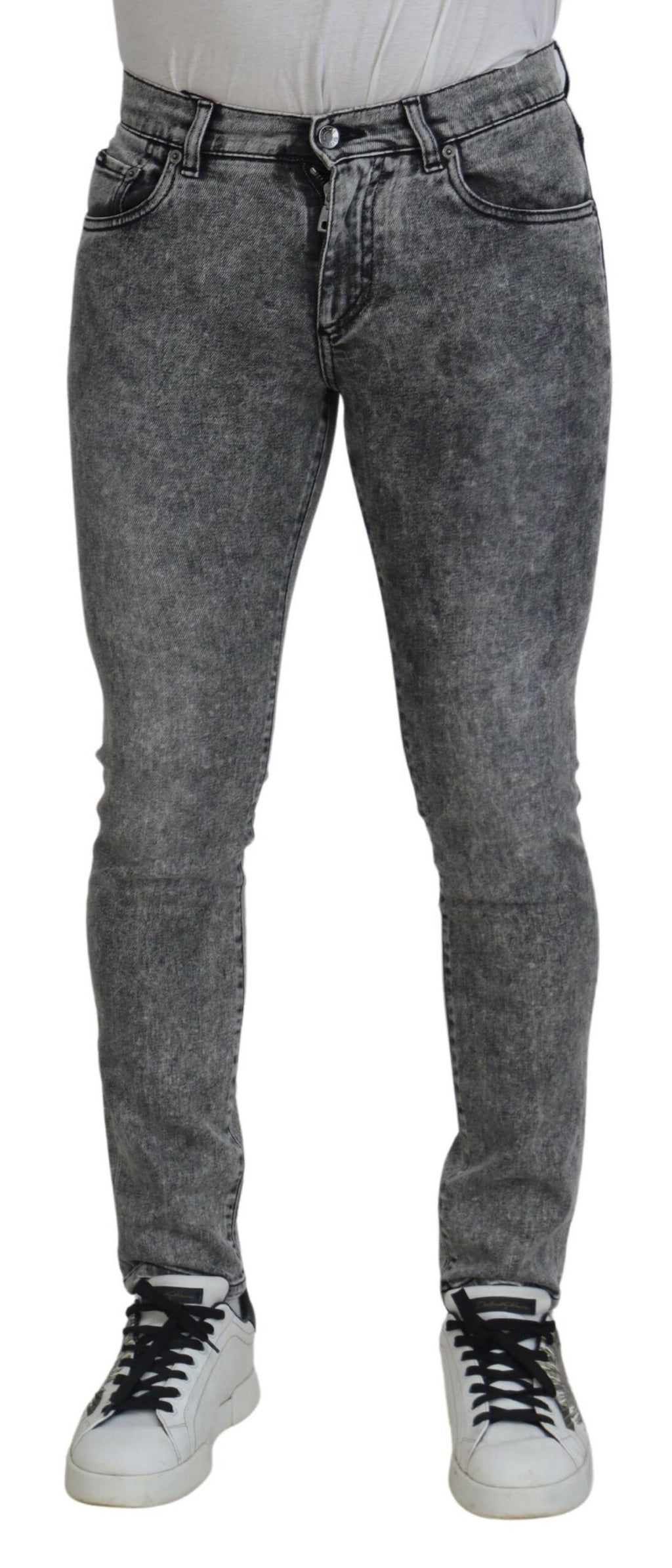 Jeans homme Slim Fit en coton lavé gris de Dolce & Gabbana, denim élégant et confortable.
