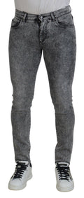 Jeans homme Slim Fit en coton lavé gris de Dolce & Gabbana, denim élégant et confortable.
