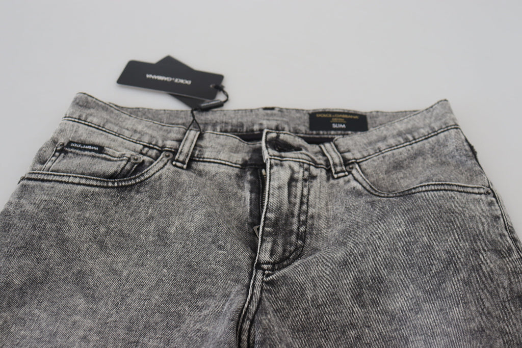 Jeans slim pour homme Dolce & Gabbana en coton gris délavé, coupe ajustée et tendance.