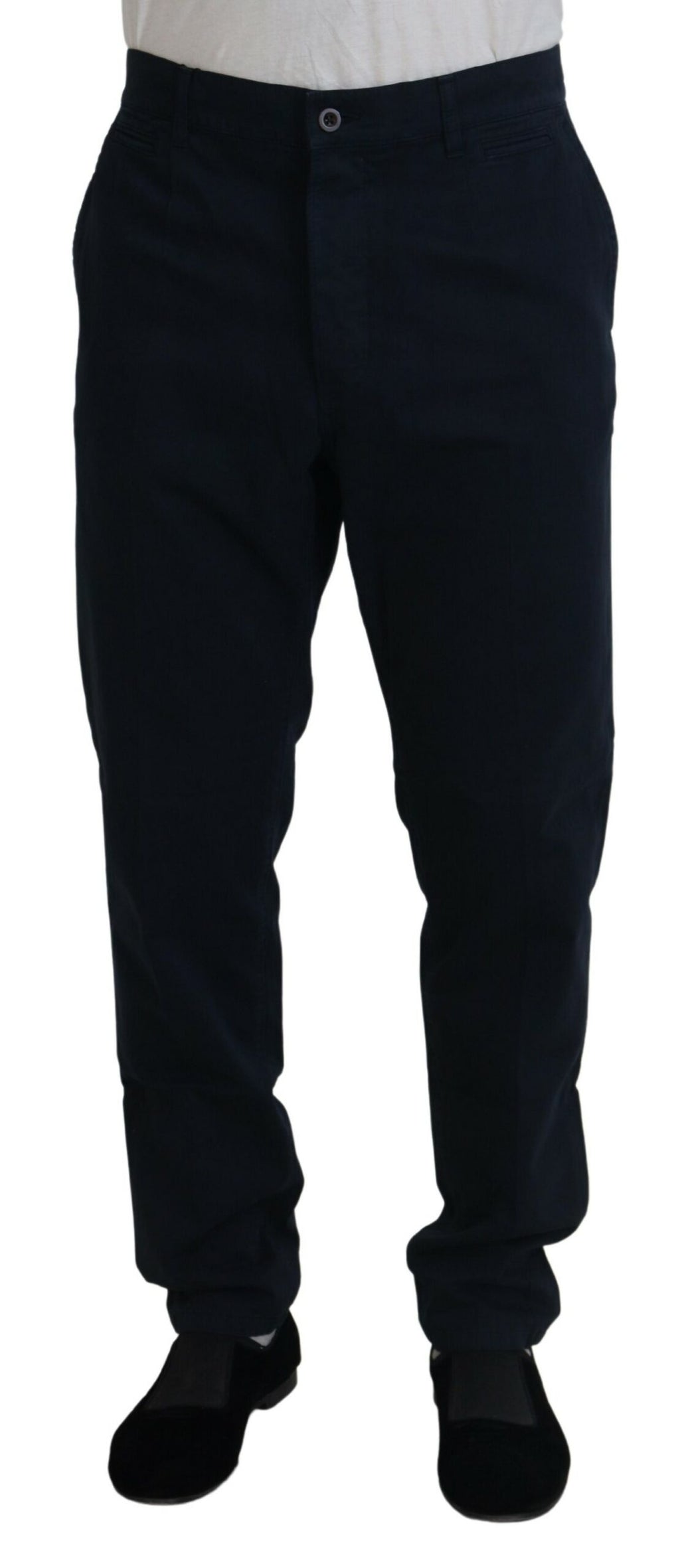 Pantalon homme Dolce & Gabbana en coton bleu, costume formel élégant avec coupe moderne.