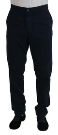 Pantalon homme Dolce & Gabbana en coton bleu, costume formel élégant avec coupe moderne.