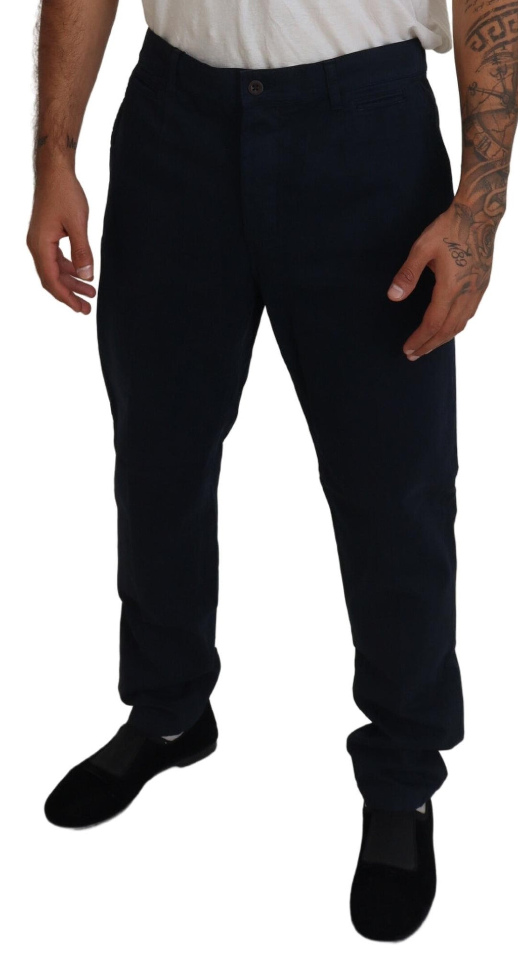 Pantalon formel pour homme Dolce & Gabbana en coton bleu, vêtement élégant avec une coupe classique.