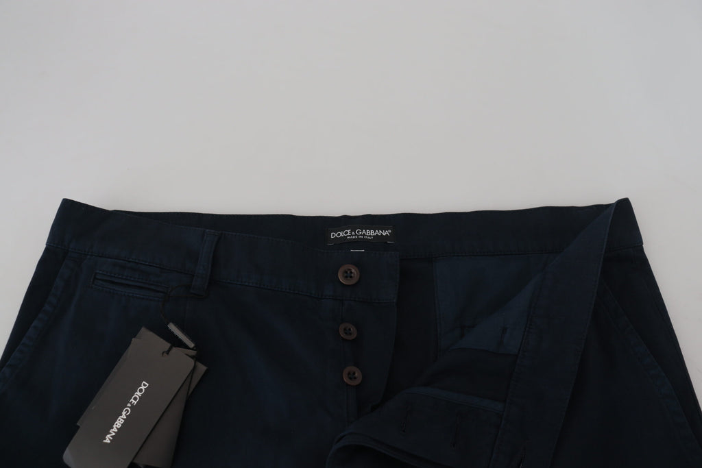 Pantalon formel homme Dolce & Gabbana en coton bleu, style élégant, adapté pour occasions spéciales.