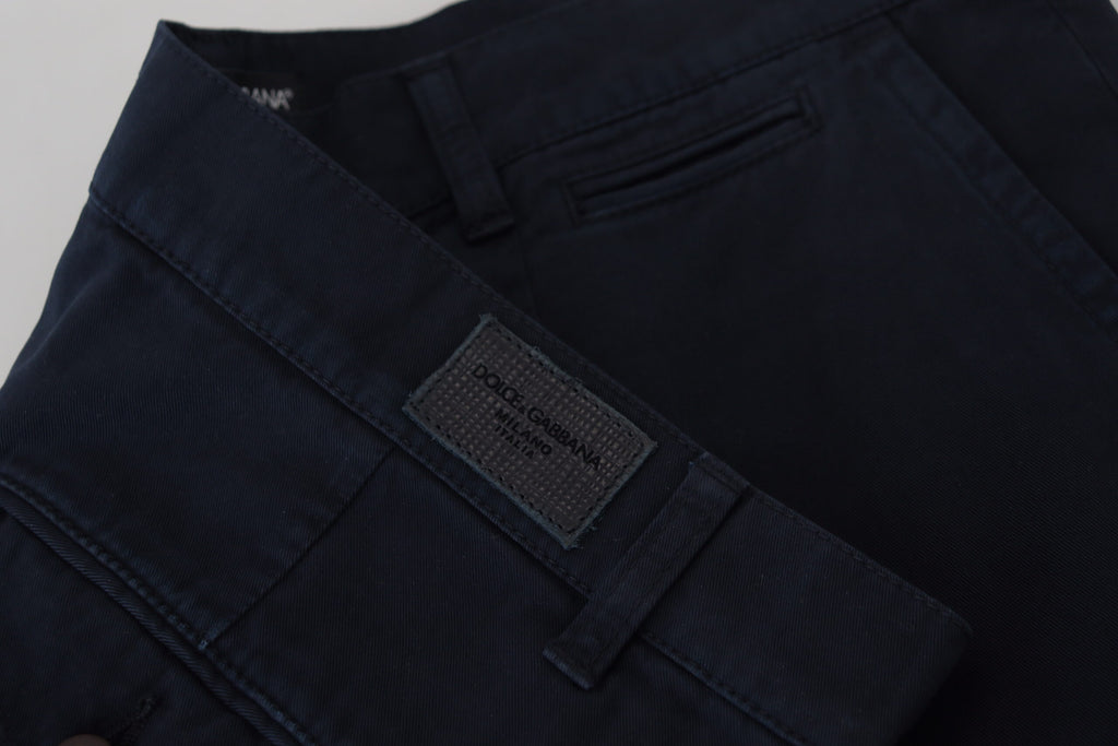 Pantalon homme Dolce & Gabbana en coton bleu, style formel, parfait pour occasions élégantes.
