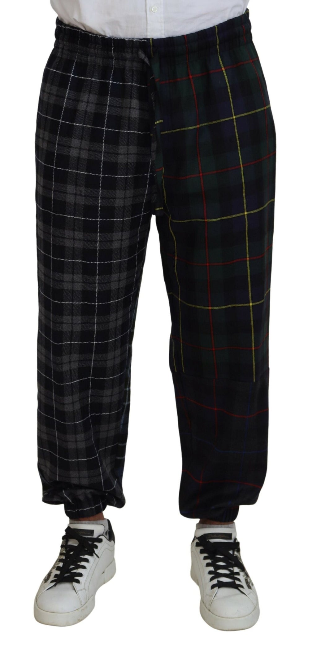 Pantalons joggers pour homme Dolce & Gabbana en laine multicolore à carreaux, style décontracté et tendance.