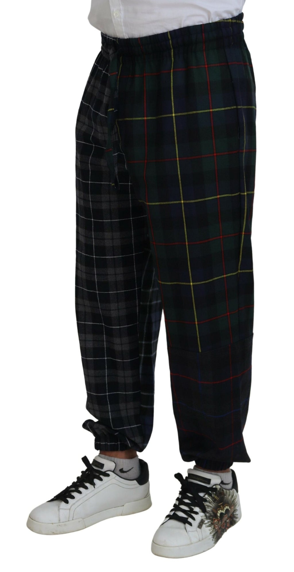 Pantalons joggers pour homme Dolce & Gabbana en laine à carreaux multicolores, style décontracté et design élégant.
