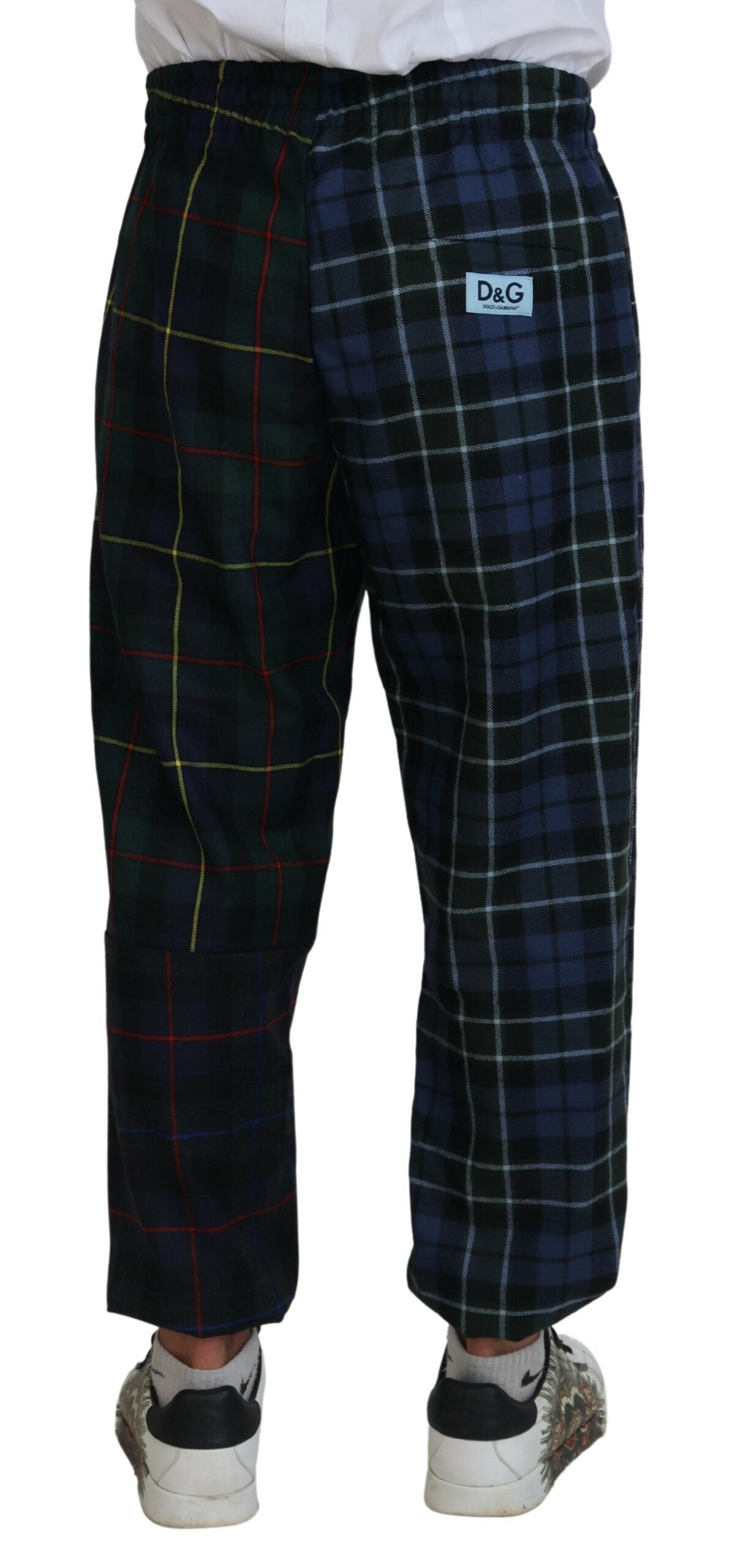 Pantalons jogger pour homme Dolce & Gabbana en laine à carreaux multicolores, coupe décontractée et style tendance.