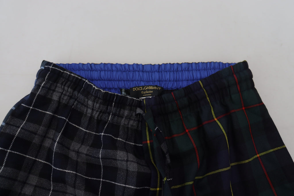 Pantalons joggers pour hommes Dolce & Gabbana en laine à carreaux multicolores, décontractés et élégants, visibles en image.