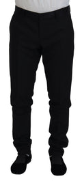 Pantalons chics en laine noire Dolce & Gabbana, style chino formel pour homme, avec coupe élégante et détails sophistiqués.