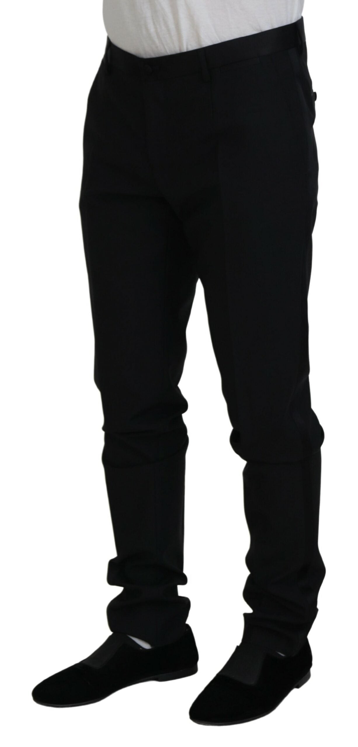 Pantalon formel noir en laine Dolce & Gabbana Chino Dress, style élégant et sophistiqué pour occasions habillées.