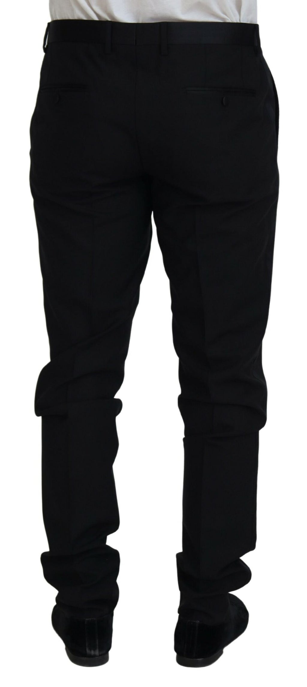 Pantalon formel en laine noire Dolce & Gabbana Chino Dress, coupe élégante et tissu de qualité visible dans l'image.