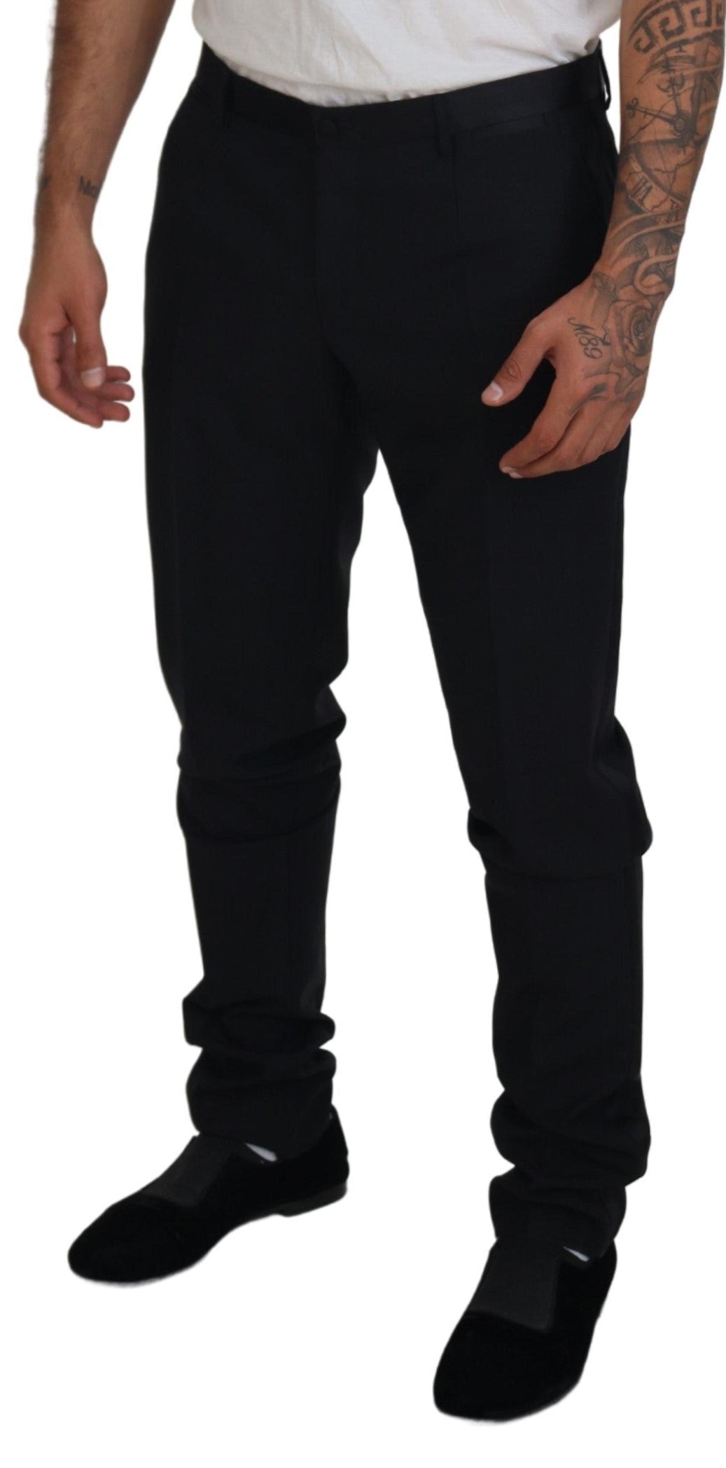 Pantalon formel Dolce & Gabbana en laine noire chino pour femme, coupe élégante et tissu de haute qualité.
