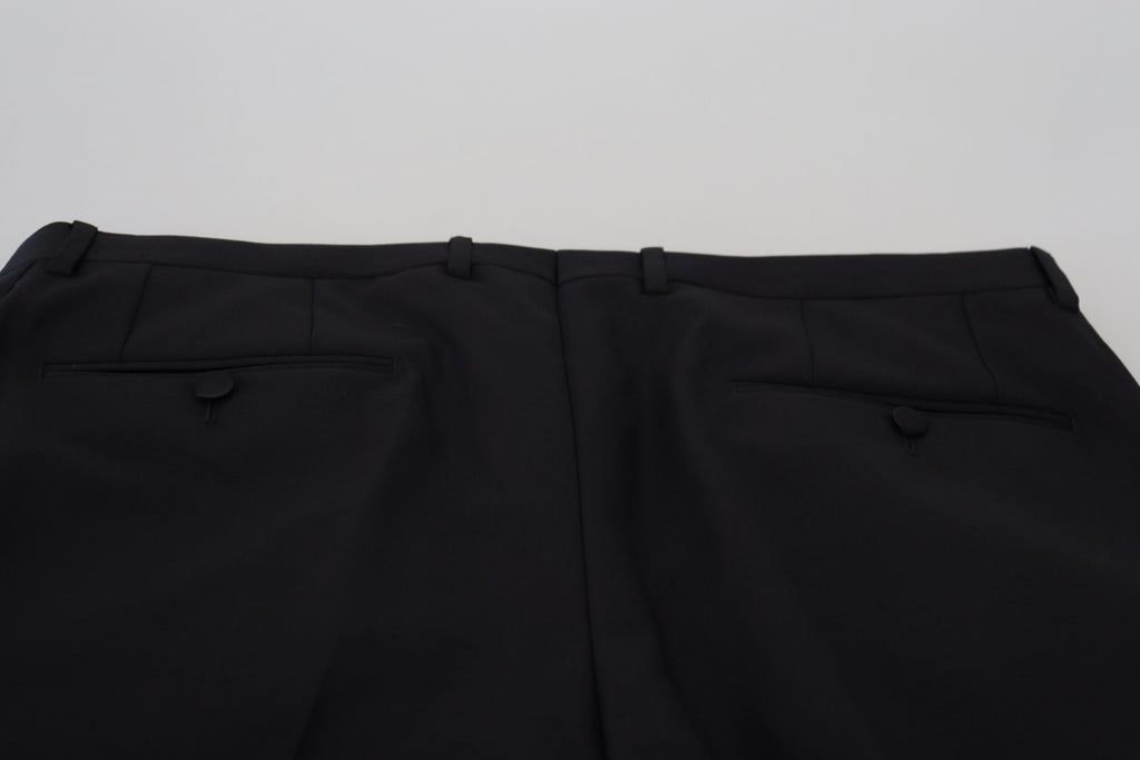Pantalon chino noir en laine Dolce & Gabbana, pantalon formel pour homme, détail élégant et couture raffinée.